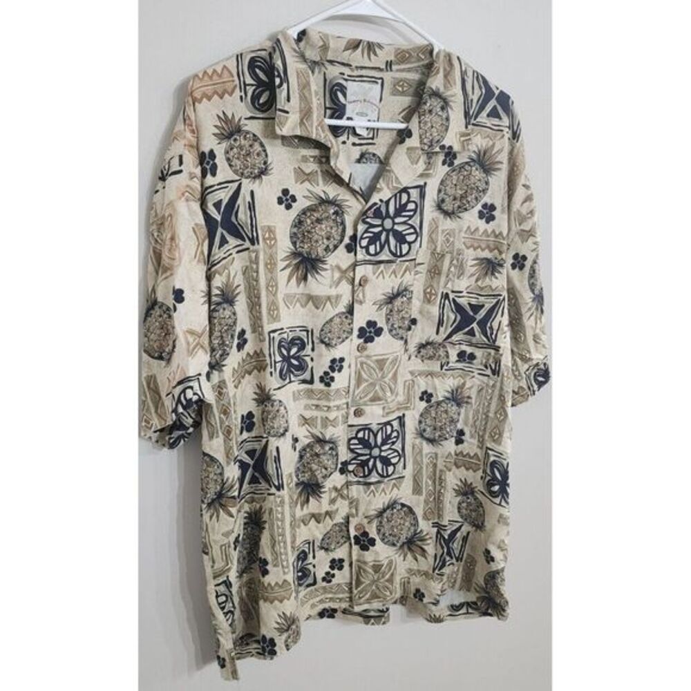 Tommy Bahama Mens Tropical Pineapple Print Casual Button Shirt 100% Silk Large‎